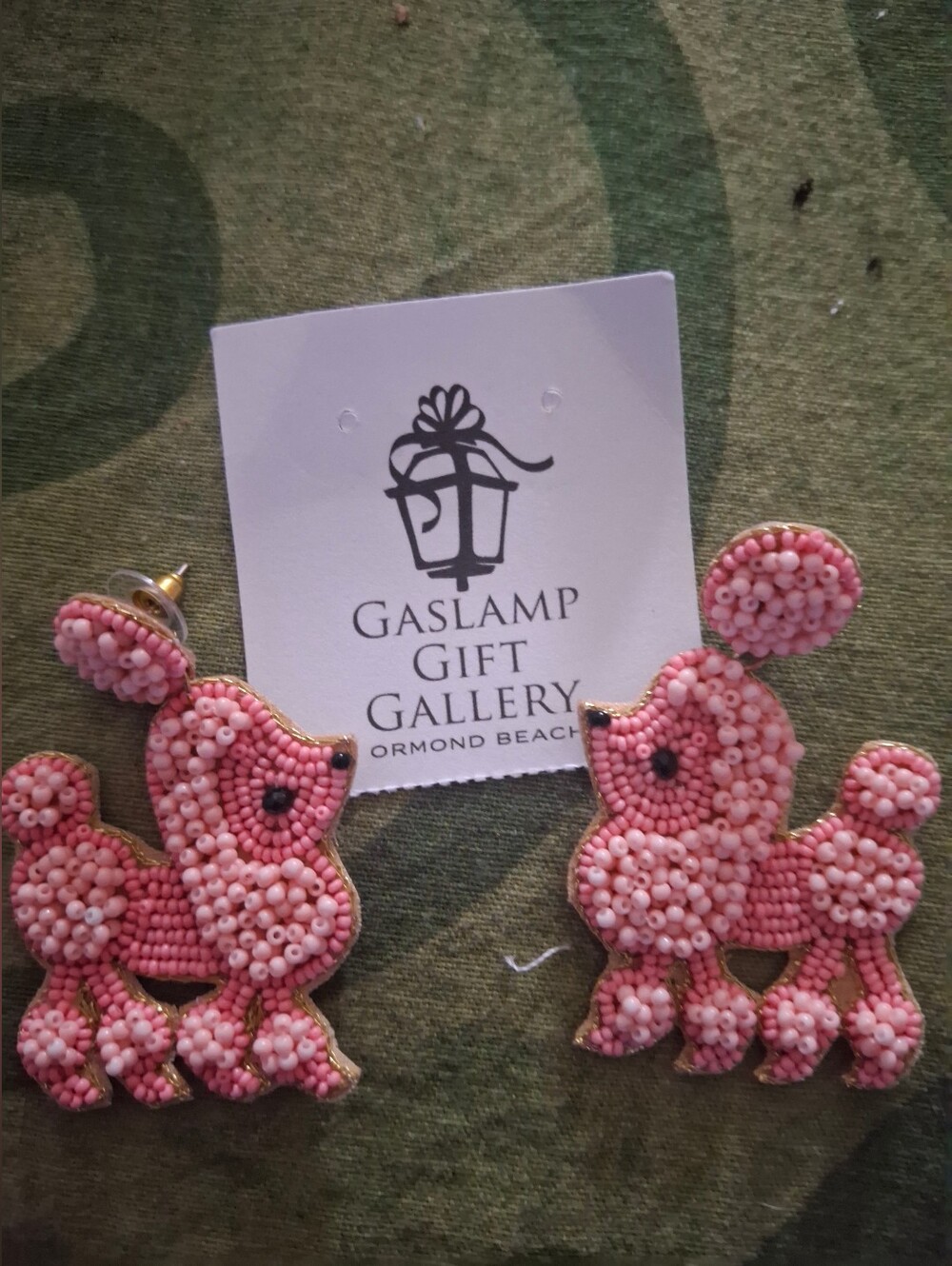 Seed Bead Hand Made  Pink Beaded Poodle Earrings